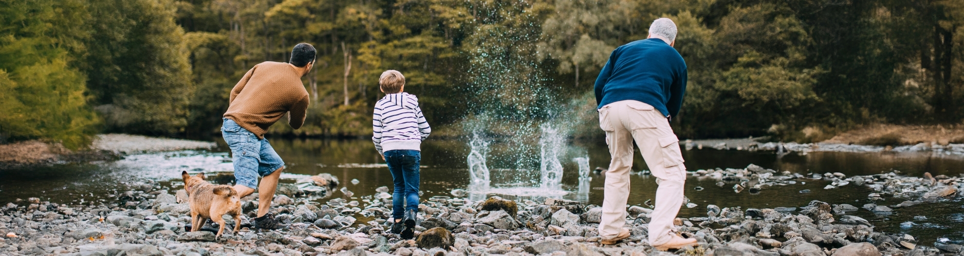 Three Generation Family are Skimming Stones